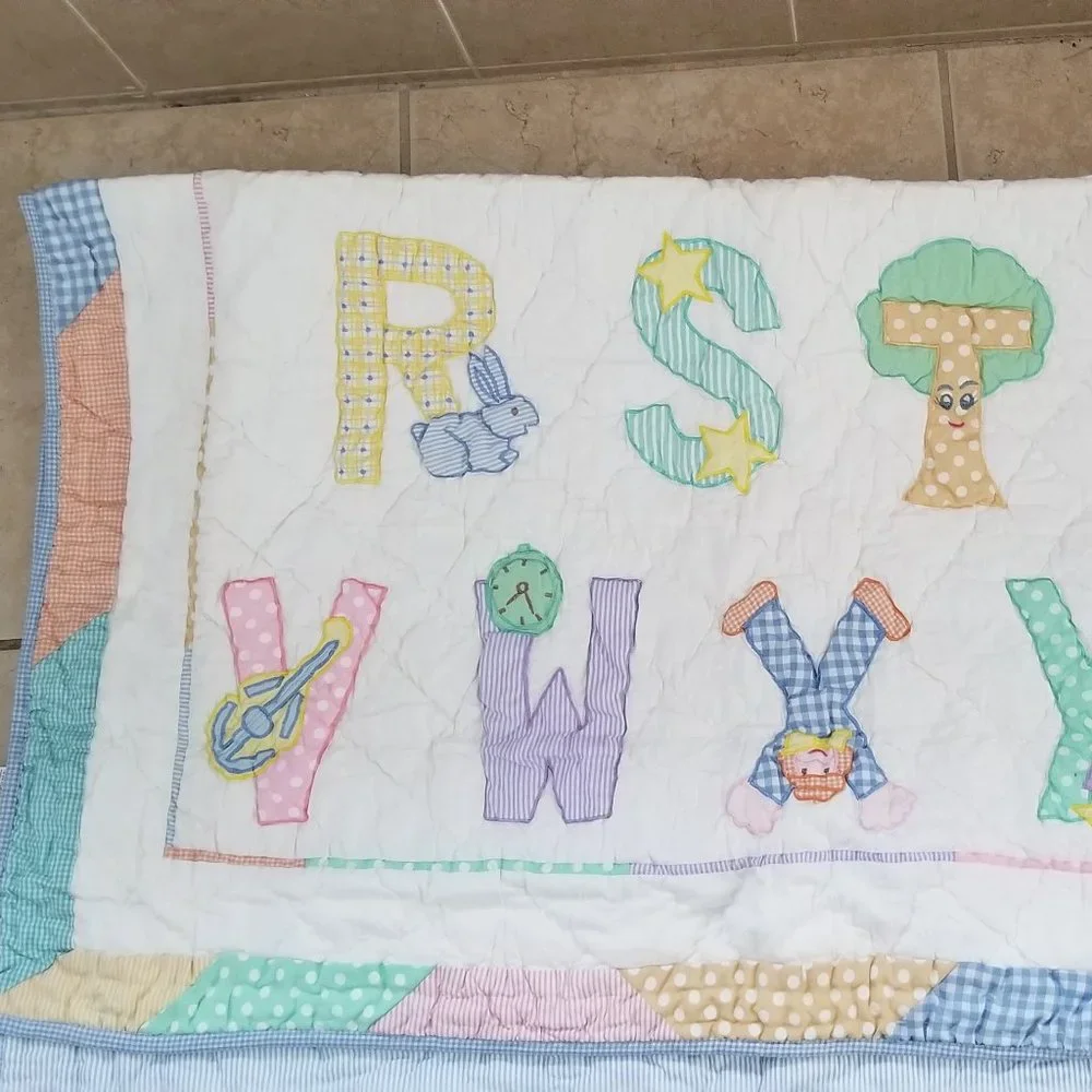 RARE KIDSLINE CLASSIC ALPHABET STRIPE BABY NURSERY CRIB COMFORTER QUILT THROW